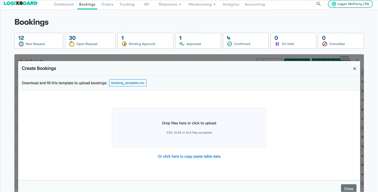 2. A modal to upload a CSV